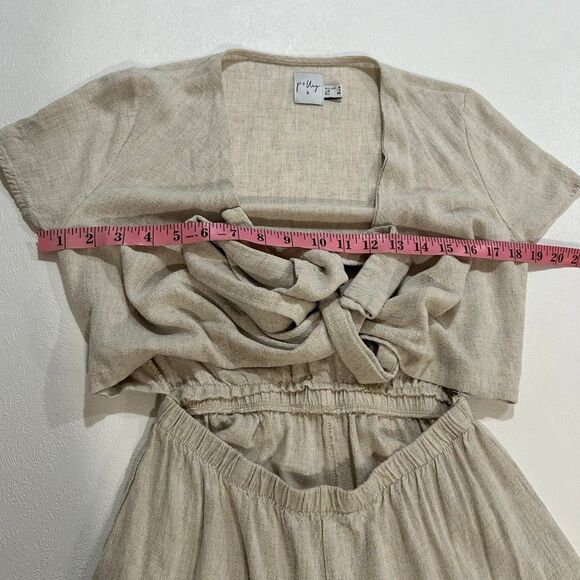 Princess Polly Beige Linen Wrap Romper Size 4 US / AU 8 - Picture 5 of 8